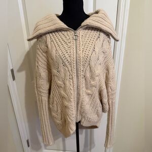 Express Cream Cable Knit Zipper Cardigan